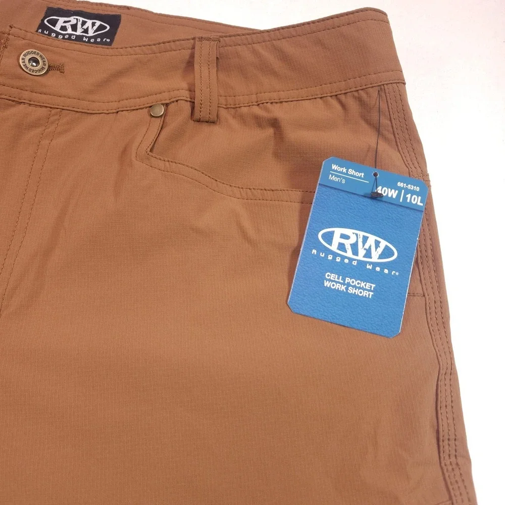 Rugged Wear Mens 40 Brown Nylon Stretch Cargo Shorts NWT‎